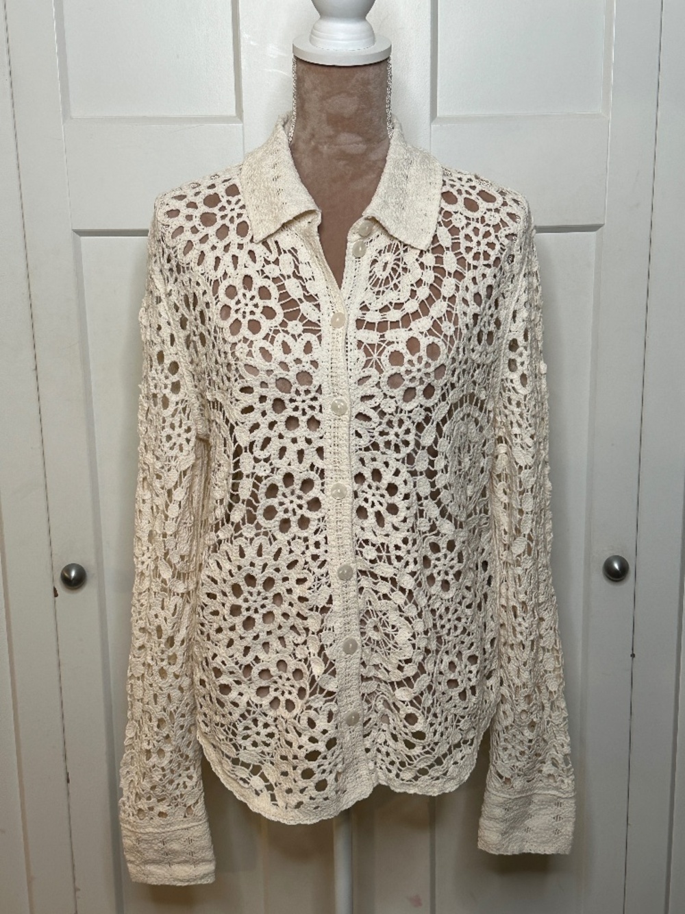 And Now This Crocheted Button Down Collared Blouse, Sz XL, NWT